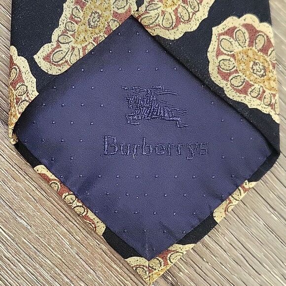 Vintage Burberrys of London Paisley Taupe Brown Black Silk Tie 58' - Picture 2 of 7